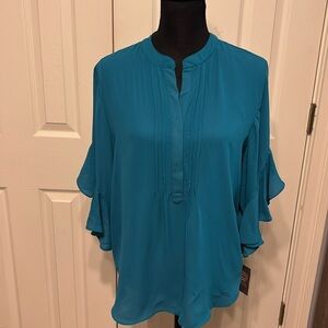 Vince Camuto Pintuck Flutter Sleeve Henley Blouse